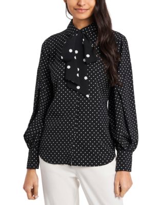 Riley & Rae - Camille Mixed Dot Bow Neck Blouse