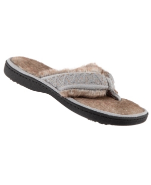image of Isotoner Faux Fur Sage Thong Slippers