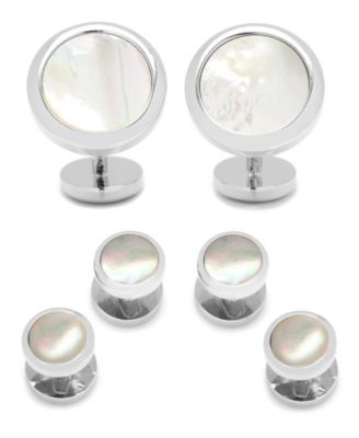 Men's Double Sided Round Beveled Cufflink and Stud Set
