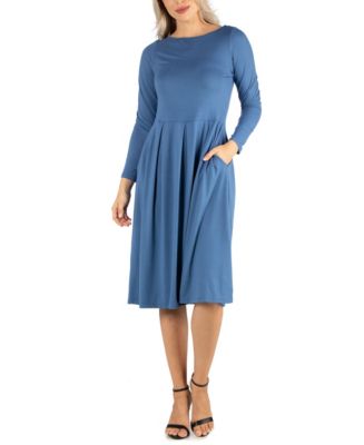 24seven Comfort Apparel Women's Midi Length Fit and Flare Dress ...
