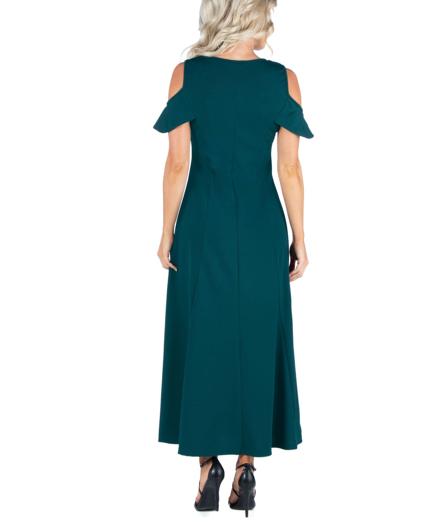 Женское платье 24seven Comfort Apparel Ruffle Cold Shoulder A Line Maxi, цвет: Чёрный — фото 4