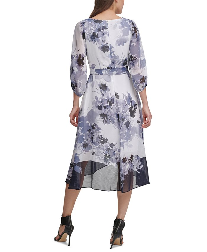 DKNY Women's Balloon Sleeve Faux Wrap Dress Blue Size 14