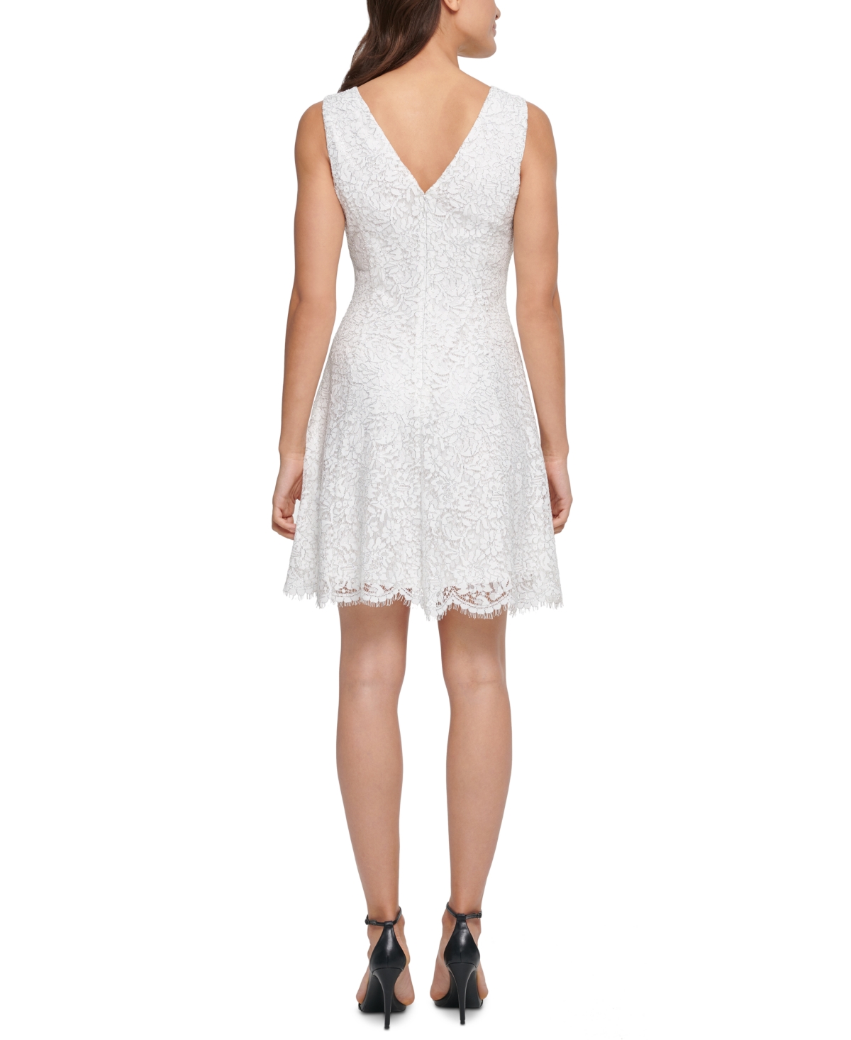 Shop Kensie Lace Fit & Flare Dress In Pearl Silver