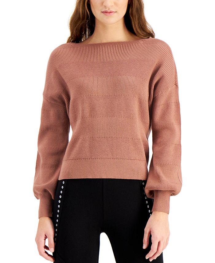 Bar III Textured-Stripe Puff-Sleeve Sweater, Created for Macy's ...