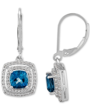 image of London Blue Topaz (2-3/4 ct. t.w.) & White Topaz (1/2 ct. t.w.) Square Drop Earrings in Sterling Silver