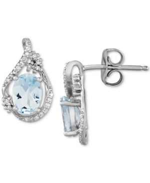image of Aquamarine (1-1/3 ct. t.w.) & Diamond (1/10 ct. t.w.) Stud Earrings in Sterling Silver