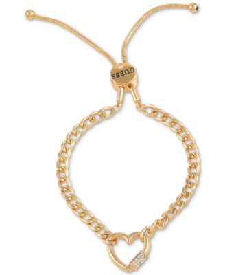 GUESS - Pav&eacute; Heart Lock Chain-Link Slider Bracelet
