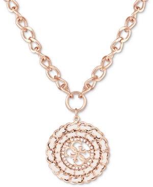 image of Guess Rose Gold-Tone Woven Crystal Charm Pendant Necklace, 16