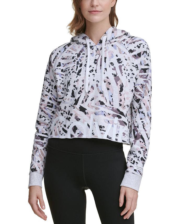 Calvin Klein Printed Cropped Hoodie & Reviews - Tops - Women - Macy's