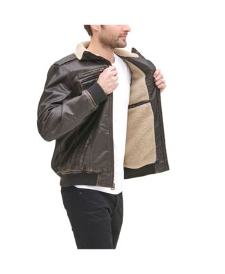 Men's Sherpa Lined Faux Leather Aviator Bomber