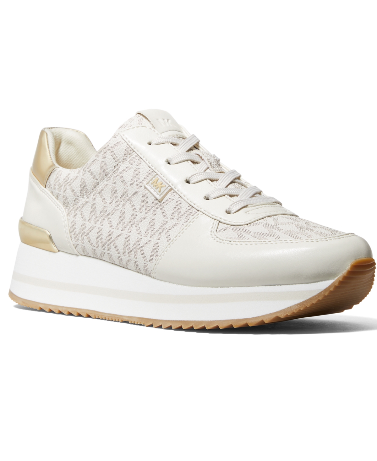 Michael Kors Michael  Women's Monique Knit Trainer Lace-up Running Sneakers In Cream Logo