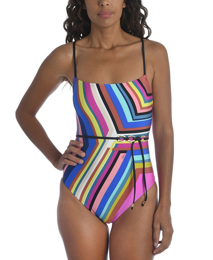 Trina Turk Illusions Stripe Belted One-Piece Swimsuit - Macy's
