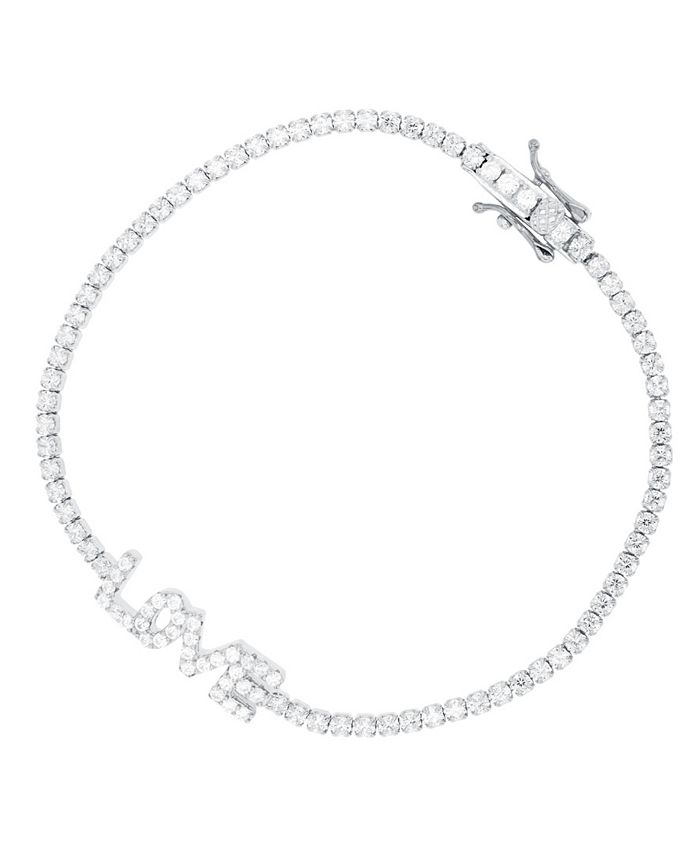 Macy's Cubic Zirconia Round Cut Love Tennis Bracelet in Sterling Silver ...