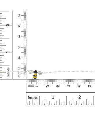 Cubic Zirconia Enamel Bee Adjustable Bolo Bracelet in Sterling Silver (Also in 14k Gold Over Silver)