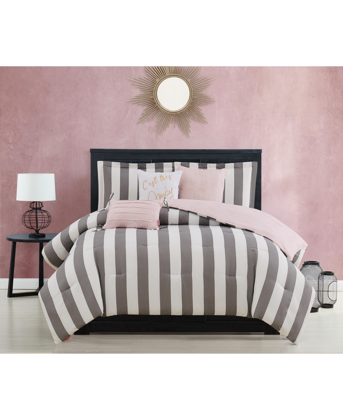 Shop Juicy Couture Cabana Stripe Reversible 6-pc. Comforter Set, Full/queen In Gray,white