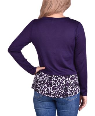 Women's Hacci Top with Printed Hem Inset