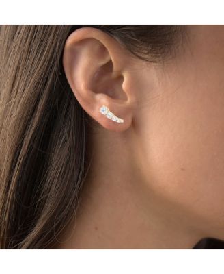 Cubic Zirconia 14K Rose Gold Graduated Curved Ear Climbers (Also in 14k Gold Over Silver or 14k Rose Gold Over Silver)