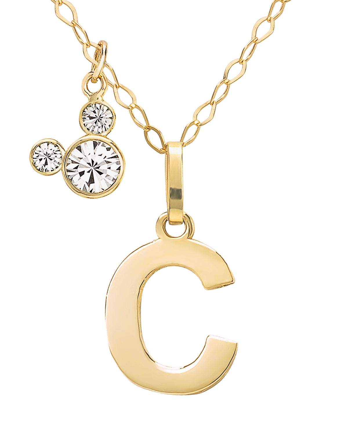 Disney Mickey Mouse Initial Pendant Necklace with Cubic Zirconia in 14k Yellow- C