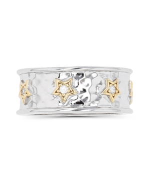 Macy's Cubic Zirconia Two Tone Hammered Stars Ring In White