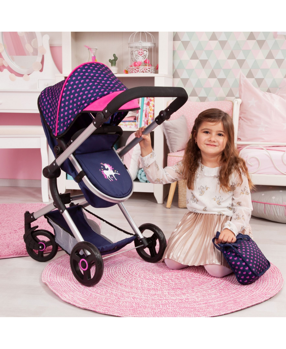 Redbox Baby Doll City Vario Pram Baby Doll Stroller With Diaper Bag In Multi