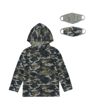 Little Boys Long Sleeve Camo Print Hoodie with Matching Face Mask