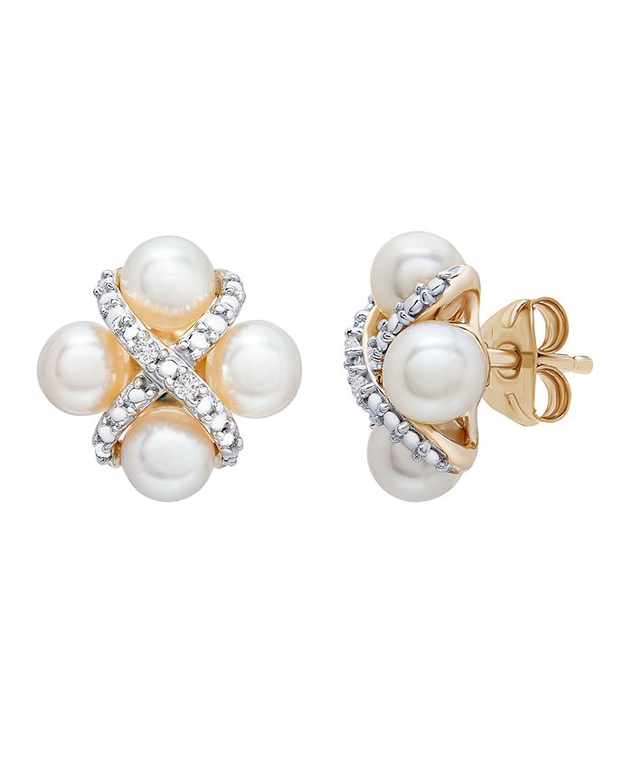 Macy's Cultured Freshwater Pearl (4mm) and Diamond Accent Earrings in ...