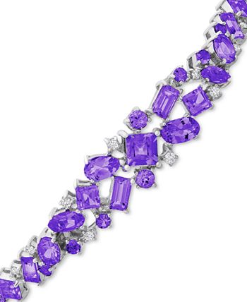 Macy's - Amethyst (7/8 ct. t.w.) & Diamond (1/10 ct. t.w.) Scatter Cluster Bolo Bracelet in Sterling Silver