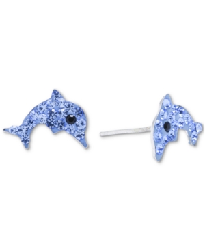 Giani Bernini Crystal Pave Dolphin Stud Earrings In Sterling Silver, Created For Macy's In Blue