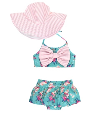 RuffleButts Baby Girls Bow Bikini Swim Hat Set