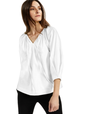 Alfani Split-neck Balloon-sleeve Top, Created For Macy's In Bright White