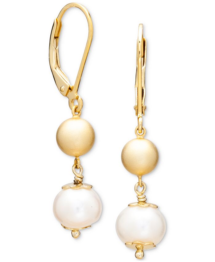 Macy's - Cultured Freshwater Pearl (8mm) and Gold Beads Earring in 18k Gold over Sterling Silver