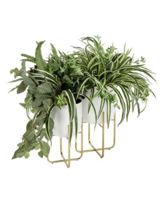 Contemporary Style Large Round Metallic Planters in Stands, Set of 2