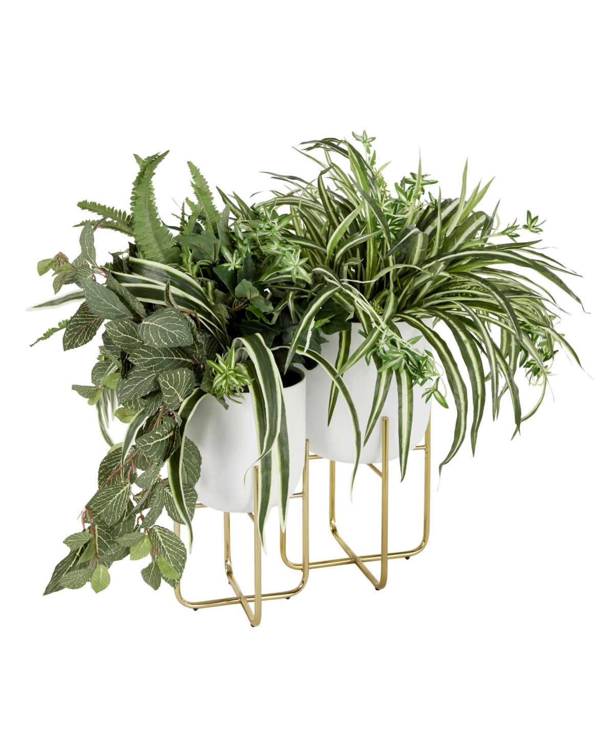 Rosemary Lane Contemporary Style Large Round Metallic Planters In Stands, Set Of 2 In White