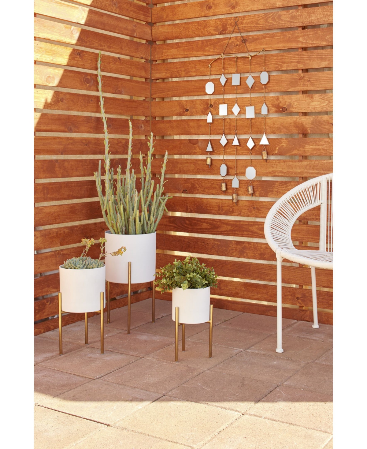 Contemporary Style Large Round Metal Planters in Stands, Set of 3