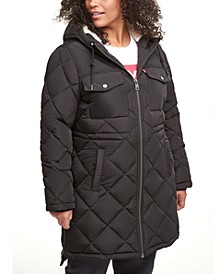 Trendy Plus Size Diamond-Quilted Hooded Long Parka Jacket