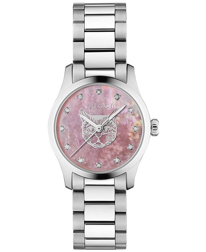 Gucci - Women's Swiss G-Timeless Diamond (1/20 ct. t.w.) Stainless Steel Bracelet Watch 27mm