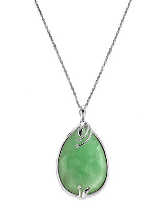 Macy's Sterling Silver Jade (25x35mm) and Diamond Accent Pendant ...