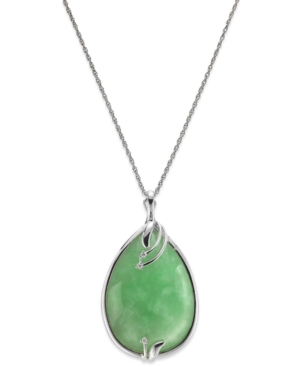 image of Sterling Silver Jade (25x35mm) and Diamond Accent Pendant Necklace