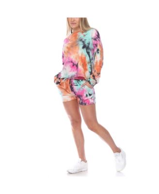 Women's Tie Dye Lounge Top Shorts Set, 2-Piece