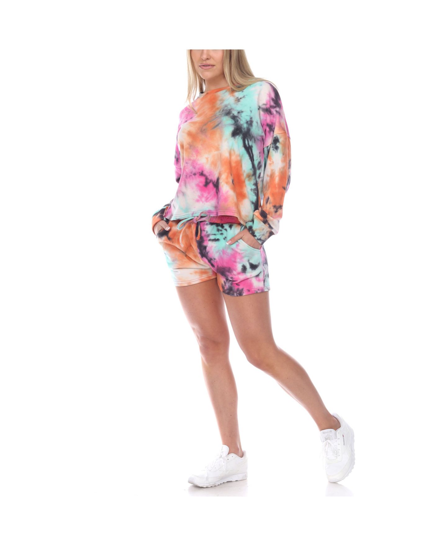 Женский комплект White Mark Tie Dye Lounge Top Shorts Set, 2-Piece, цвет: Мятный / Розовый — фото 2