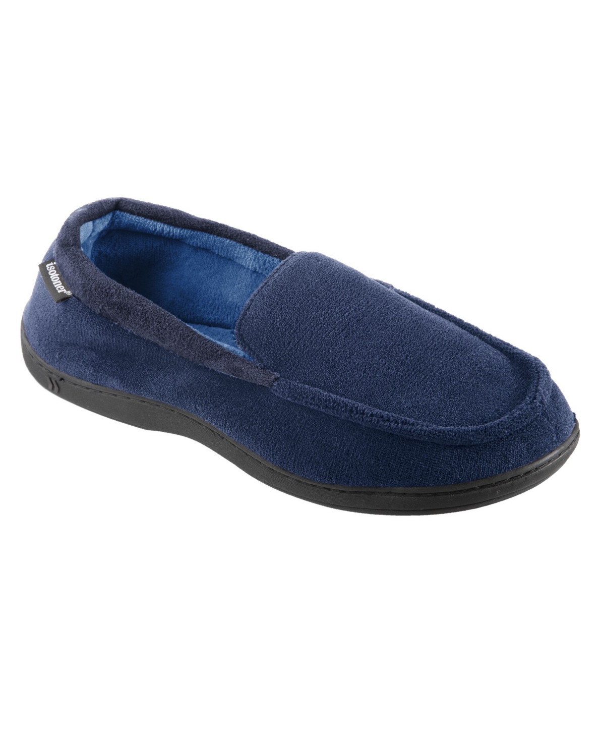 Signature Men's Microterry Jared Moccasin Slippers with Memory Foam - Navy Blue