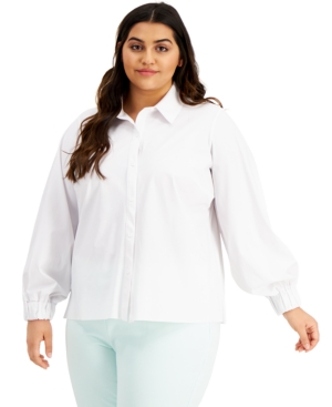 Alfani Plus Size Collared Shirt, Created For Macy's In Brilliant White