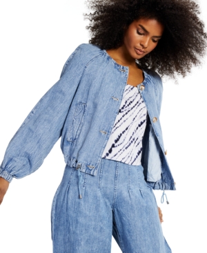 Inc Drawstring-Waist Denim Bomber Jacket Created for Macy's