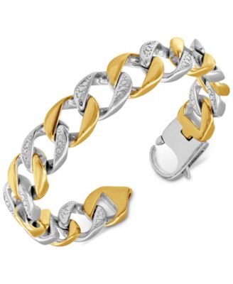 Blackjack - Men's Cubic Zirconia Two-Tone Cuban Link Bracelet in Stainless Steel & Yellow Ion-Plate