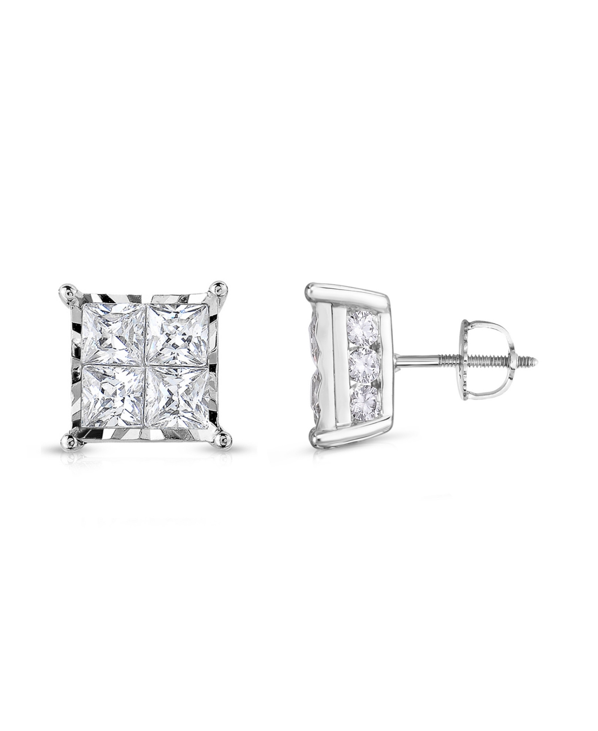 Diamond Princess Cluster Stud Earrings (2 ct. t.w.) in 14K White Gold - White Gold