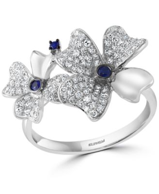 EFFY Collection - Sapphire (1/10 ct. t.w.) & Diamond (1/2 ct. t.w.) Flower Ring in 14k White Gold