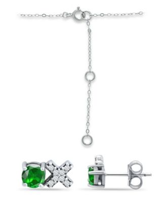 Created Green Quartz and Cubic Zirconia "XO" Pendant and Earring Set, 3 Piece