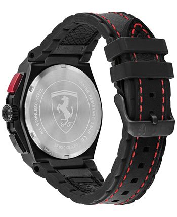 Ferrari - Men's Chronograph Aspire Black Leather & Silicone Strap Watch 44mm