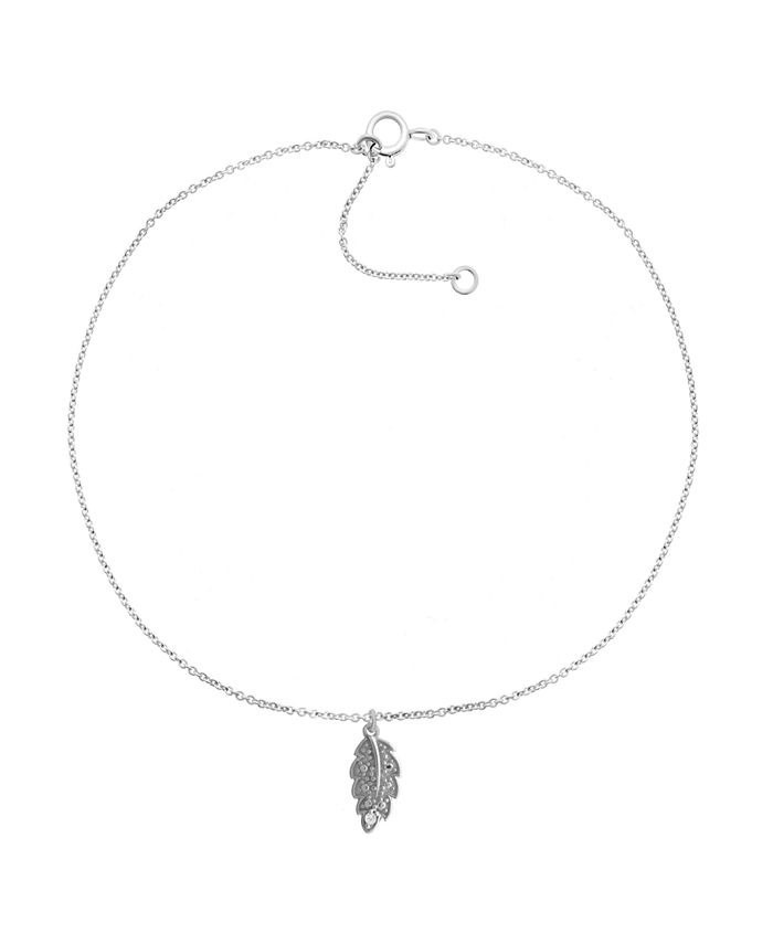 Macy's - Diamond Accent Leaf Anklet in Sterling Silver , 9" + 1" extender