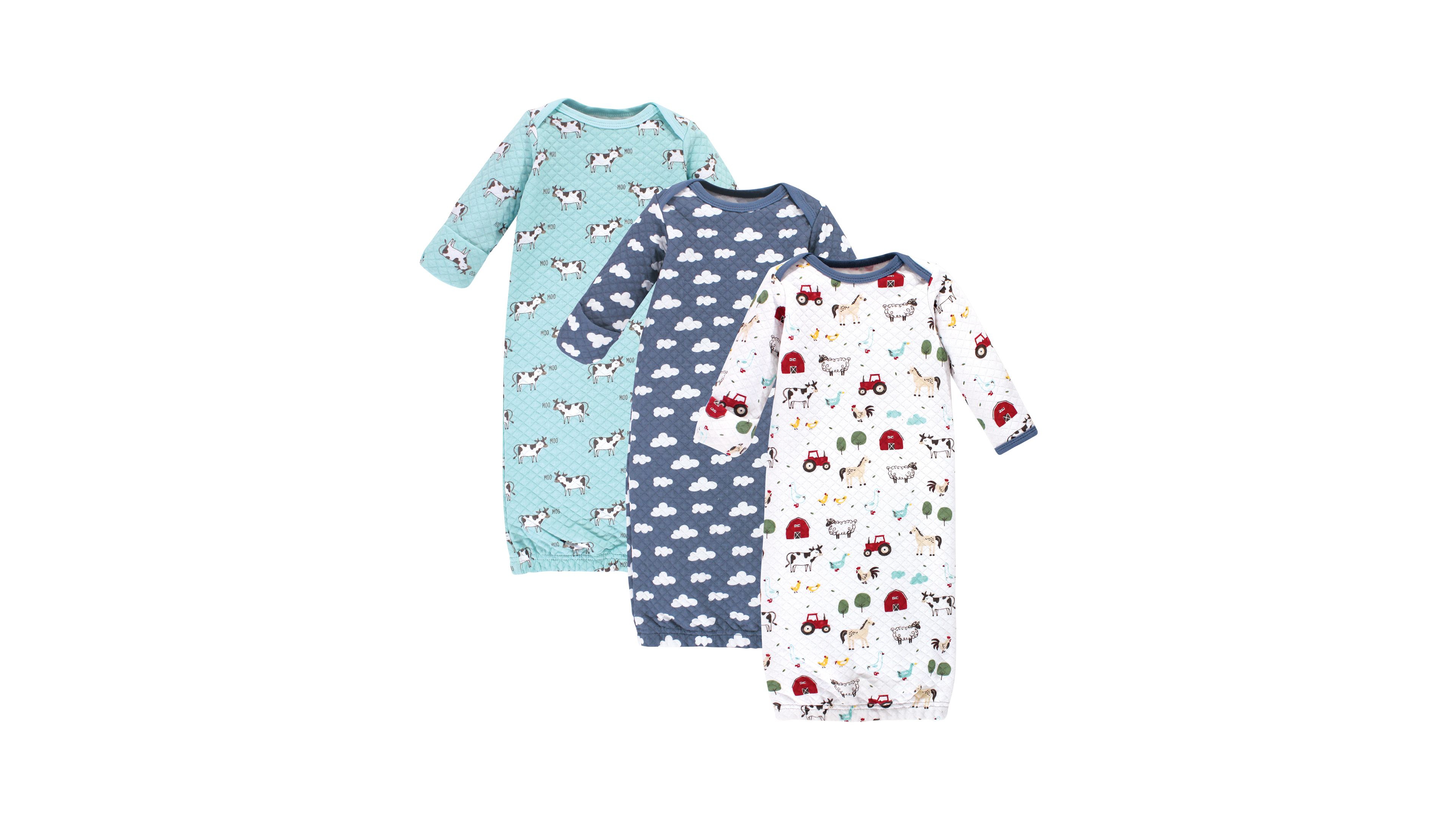 Hudson Baby Baby Boys Hudson Quilted Cotton Long-Sleeve Gowns 3pk, Moose, 0-6 Months
